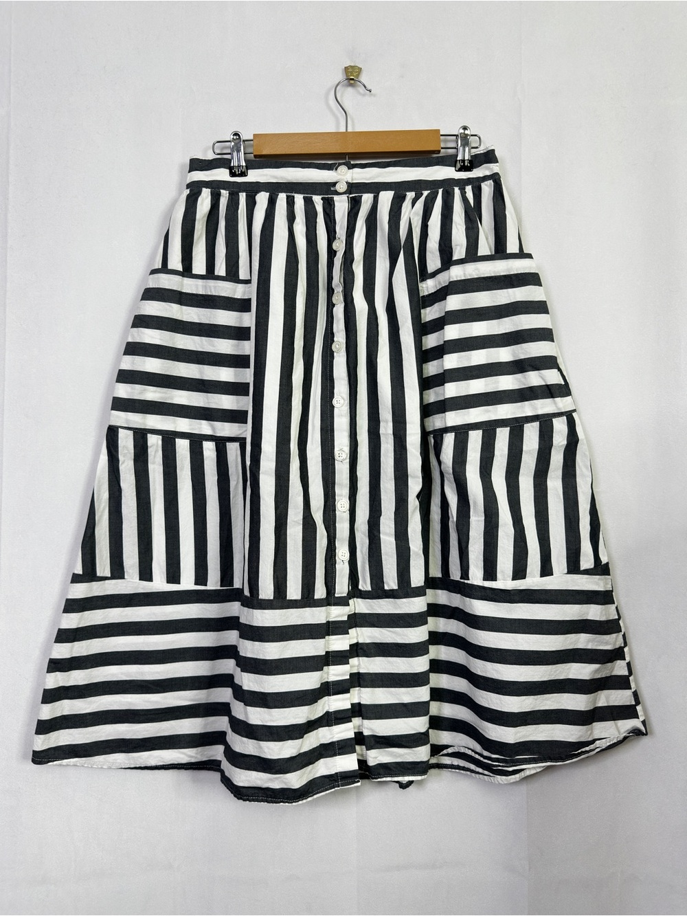 Who What Wear Striped Midi Skirt Pleated Ruffle Pockets Button Fly Beach 12 - Picture 11 of 11